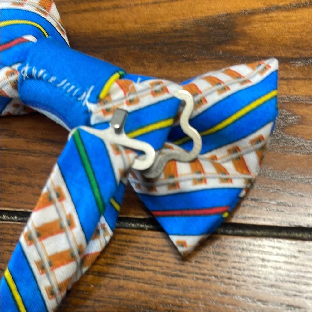 Blue Train Pattern Bow Tie